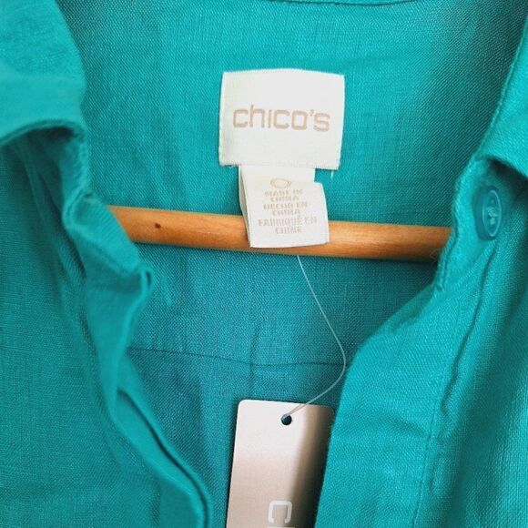 Chico's LINEN Button Up Size 0  Tunic  Lined pockets  Sleeveless - Picture 2 of 6